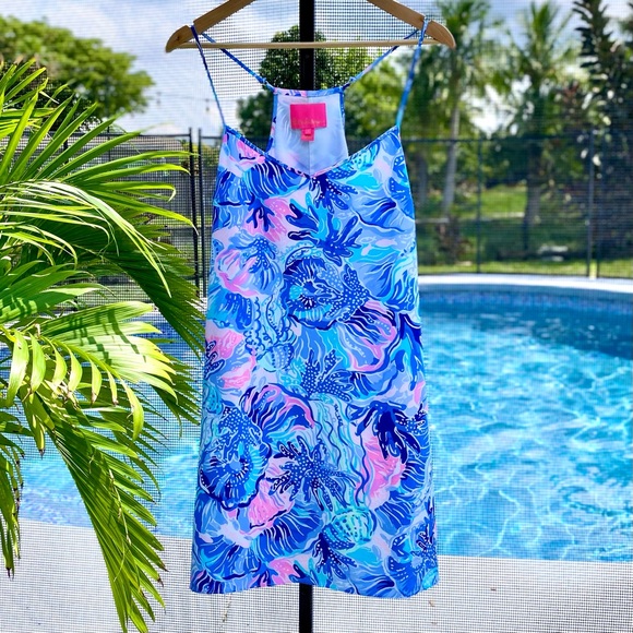 Lilly Pulitzer Dresses & Skirts - Lilly Pulitzer Dusk Silk Dress Saltwater Blue Shade Seekers M